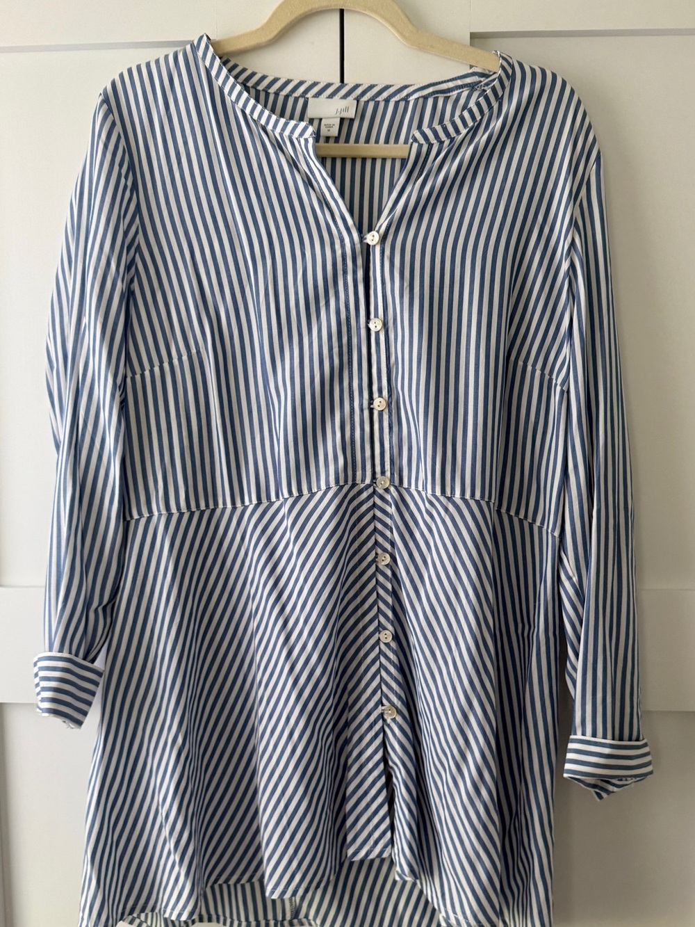 J. Jill Blue and White Striped Button-Front Tunic